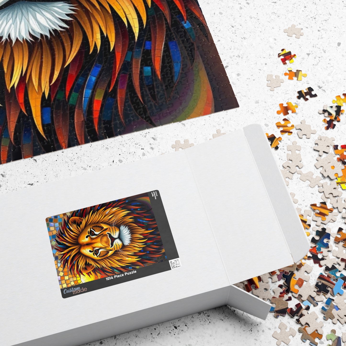 Beautiful Mosaic Lion Jigsaw Puzzle, Majestic Colorful Animal Wildlife Game with Vibrant Savannah Sunset, Animal Lover Art Fan Unique Gift Puzzle The Puzzle Chest