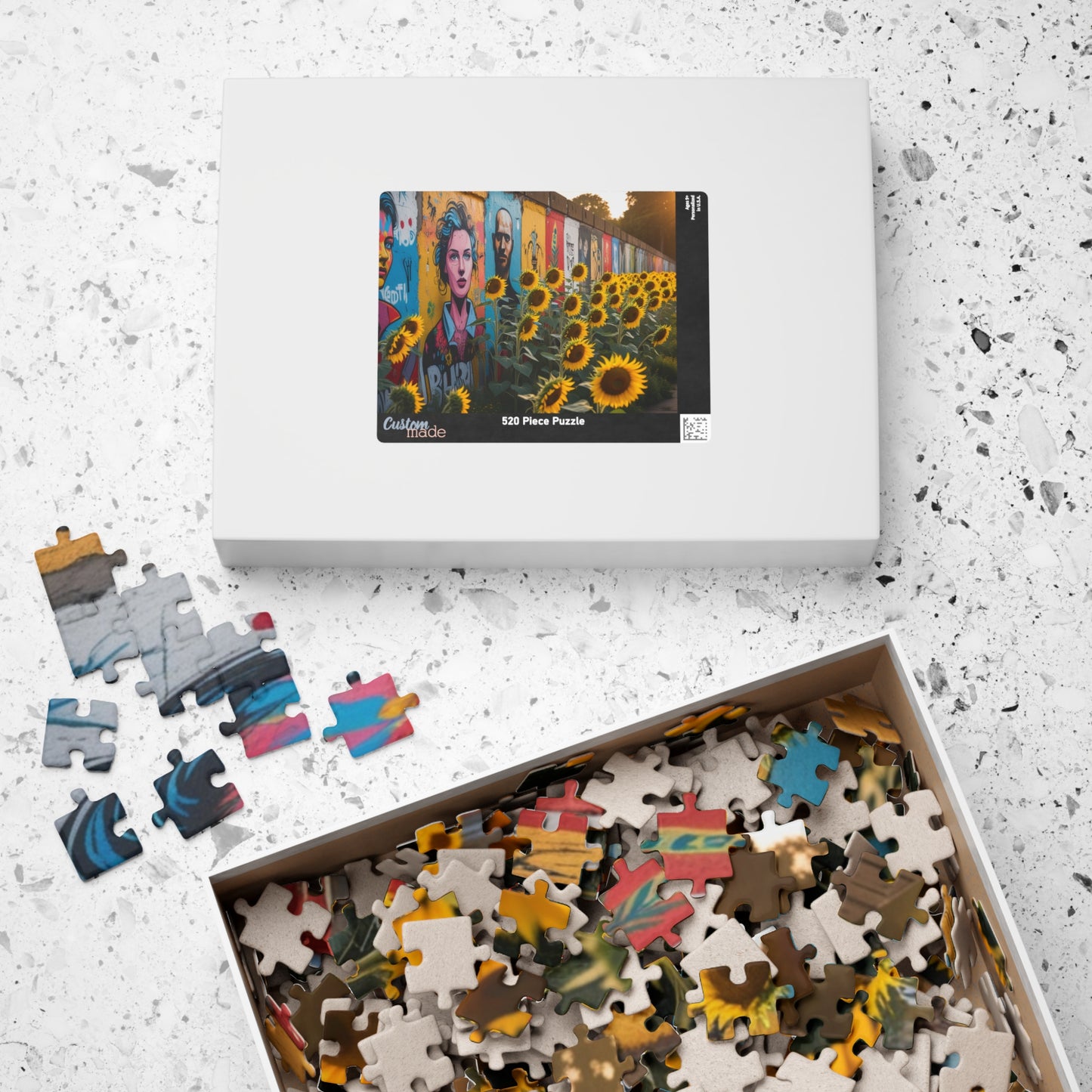 Historical Berlin Wall Jigsaw Puzzle, Vibrant Street Art and Blooming Sunflowers, Hopeful Theme Family Game Night Mindful Activity, Giftable Puzzle The Puzzle Chest
