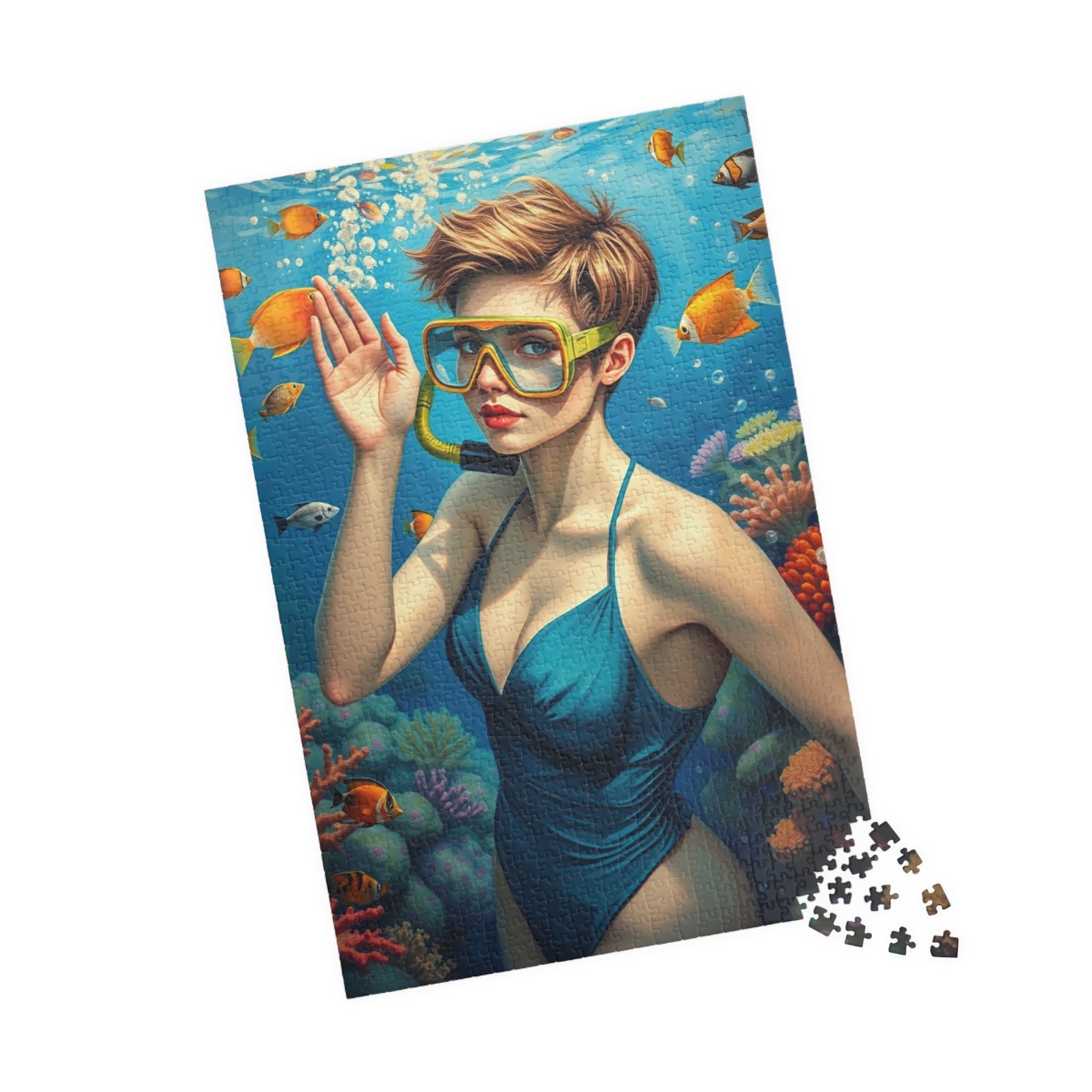 Jigsaw Puzzle (110, 252, 520, 1014-piece) - Fair-Skinned Woman Snorkeling in Vibrant Coral Reef, Ocean Lovers Gift, Relaxing Mindfulness Puzzle The Puzzle Chest