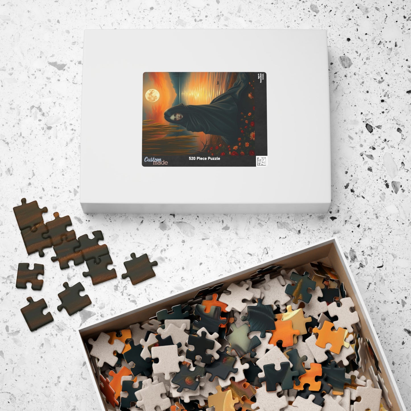 Jigsaw Puzzle, Mythical Selkie Sitting on Lakeshore under Full Moon, Dark Fantasy, 110, 252, 520, 1014-piece, Stress Relief Activity, Home Puzzle The Puzzle Chest