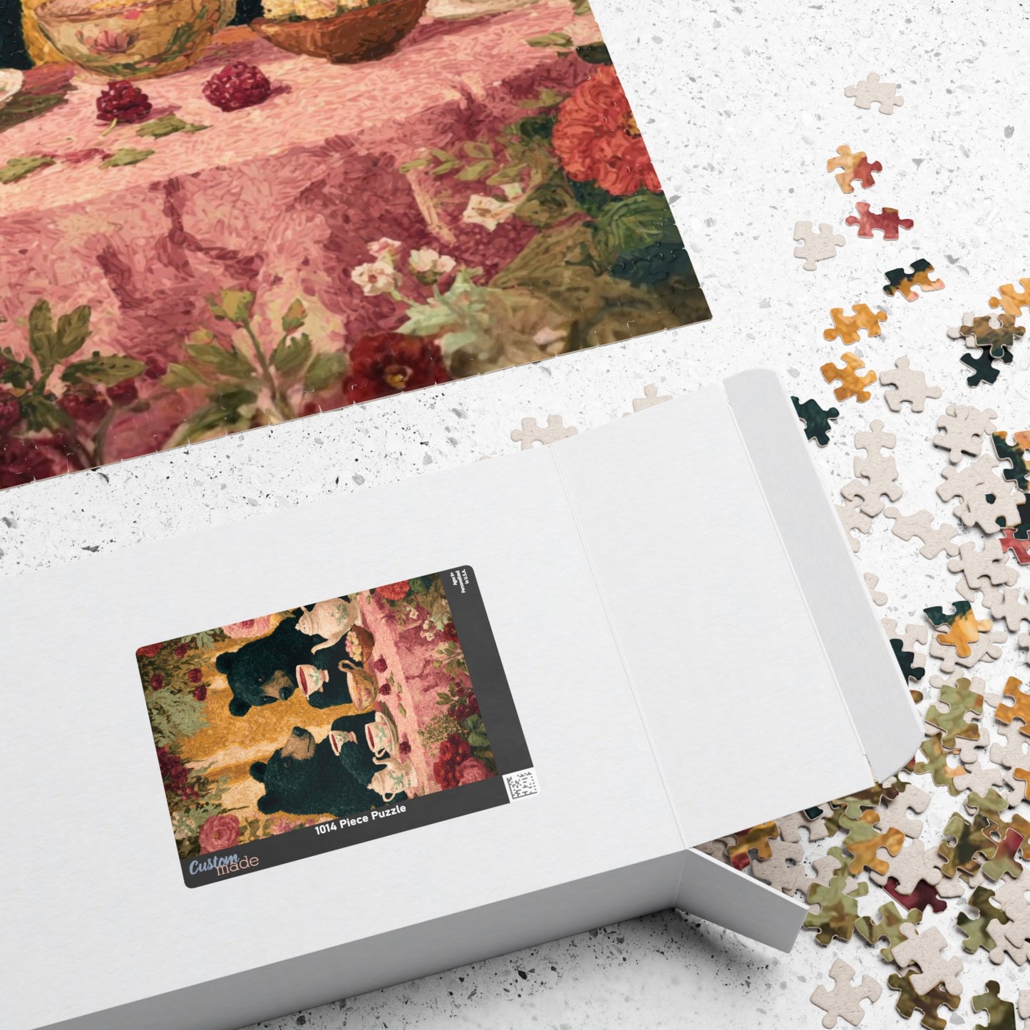 Pretty in Pink – Rosy Bear Tea Party Puzzle with Romantic Cottage Garden Scene, Animal Themed Jigsaw Game Puzzle The Puzzle Chest