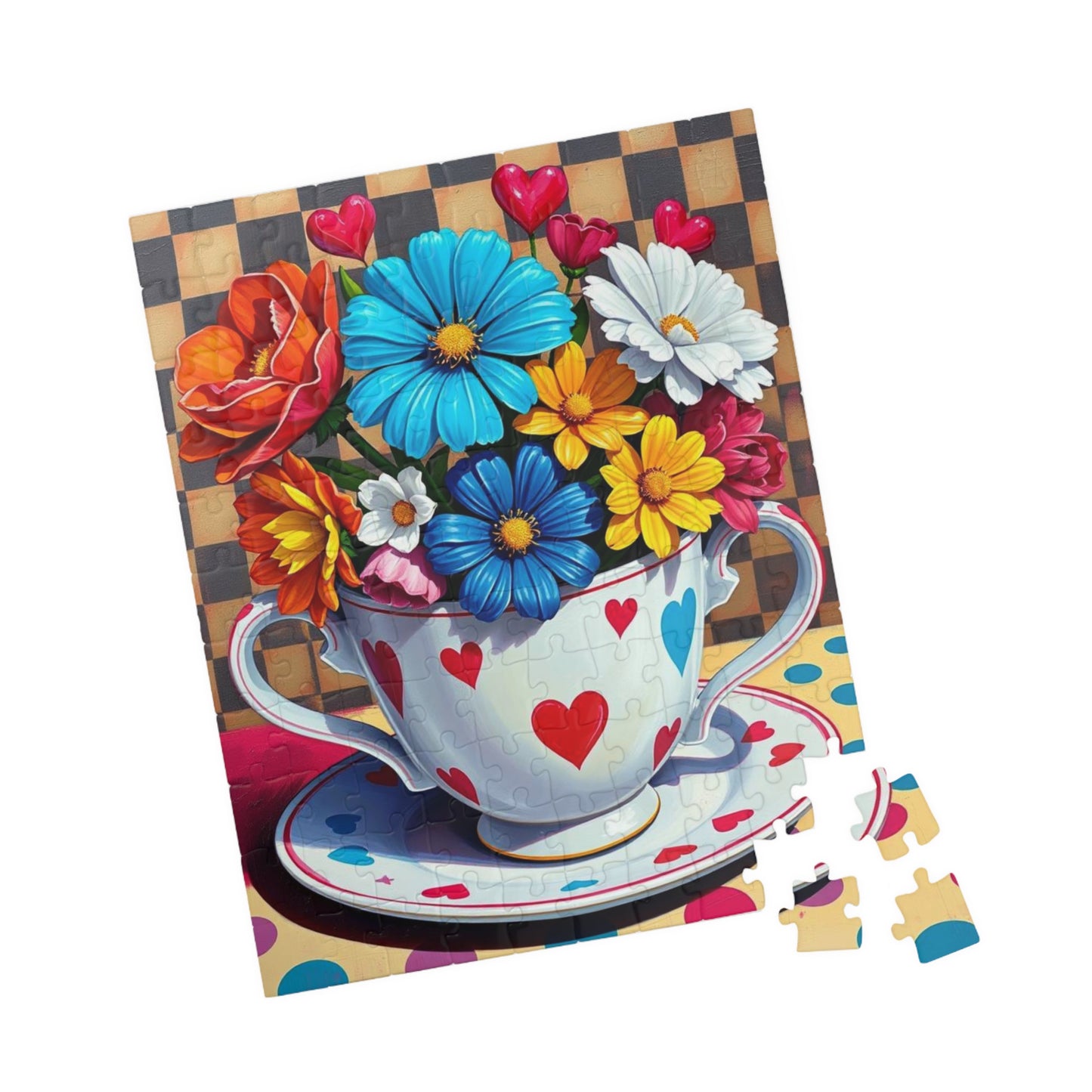 Floral Teacup Puzzle | Pop Art Jigsaw Game of Colorful Flowers | Gift for Flower Lovers, Friends, Family, Home Entertainment, Brain Teaser Puzzle The Puzzle Chest