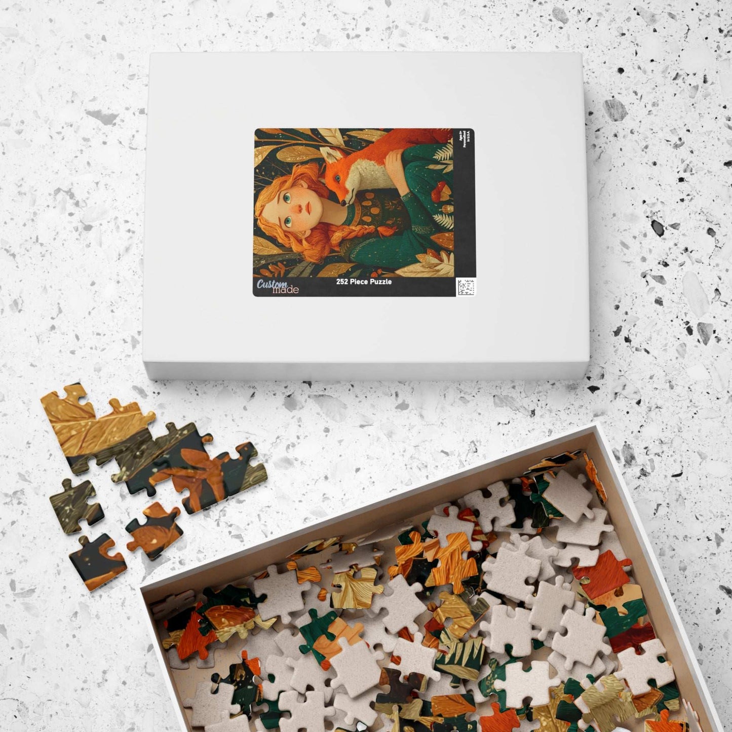 Autumn Forest Glade Jigsaw Puzzle - Auburn-Haired Girl and Playful Fox, Whimsical Art Game for Family or Solo Fun, Gifts, Brain Teaser Puzzle The Puzzle Chest