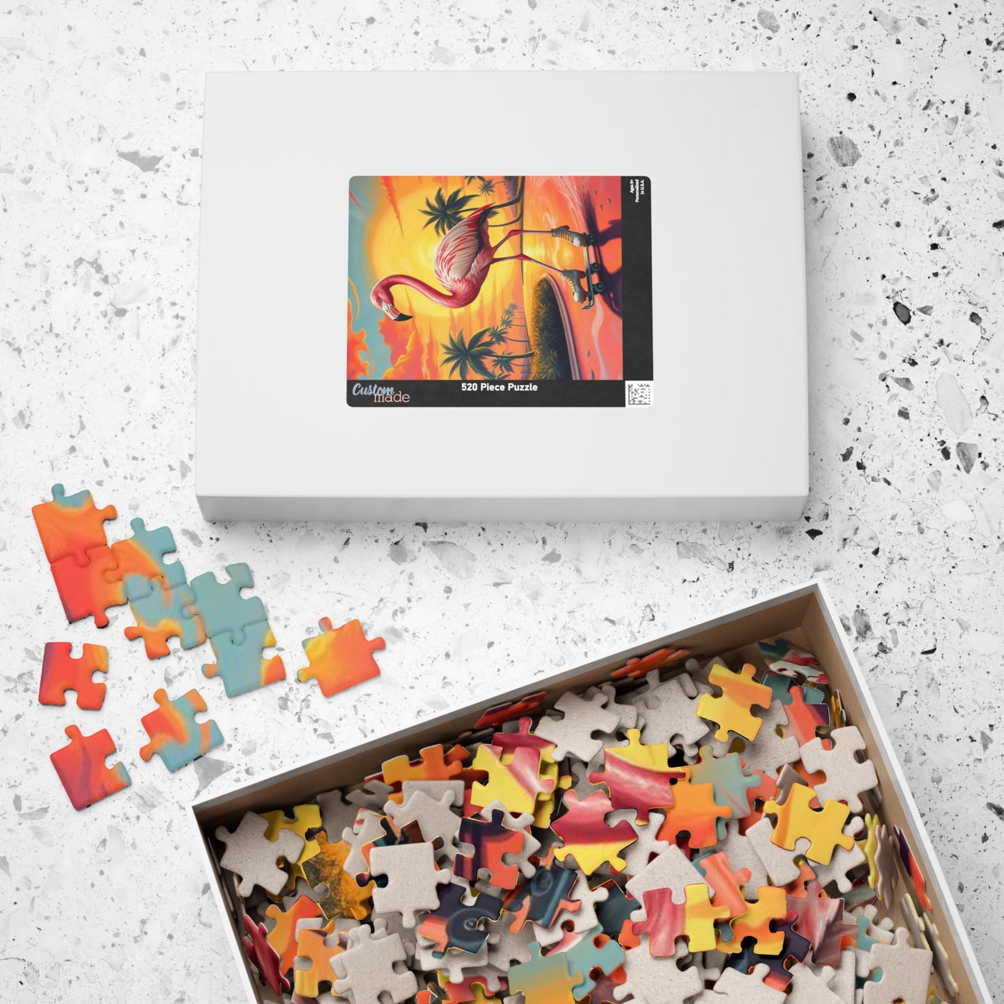 Retro Flamingo Skateboarding Puzzle, Pop Art Jigsaw Game, Fun Indoor Activity, Gift for Puzzle Lover, Family Game Night, Unique Brain Teaser Puzzle The Puzzle Chest