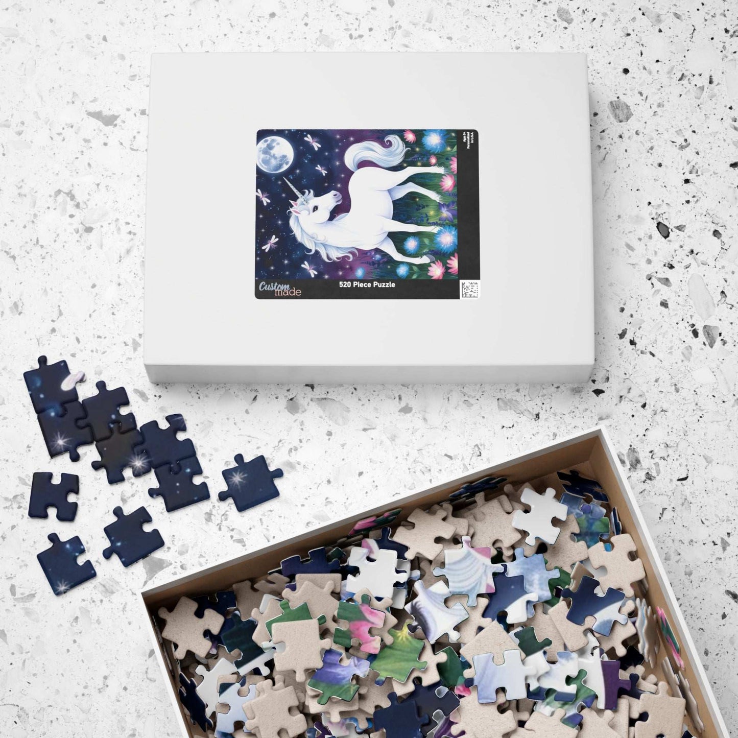 Jigsaw Puzzle, White Unicorn in Meadow, 1000 Piece, Luminous Flowers, Fun Family Activity, Relaxation Toy, Home Decor, Gift Idea, Unicorn Puzzle The Puzzle Chest
