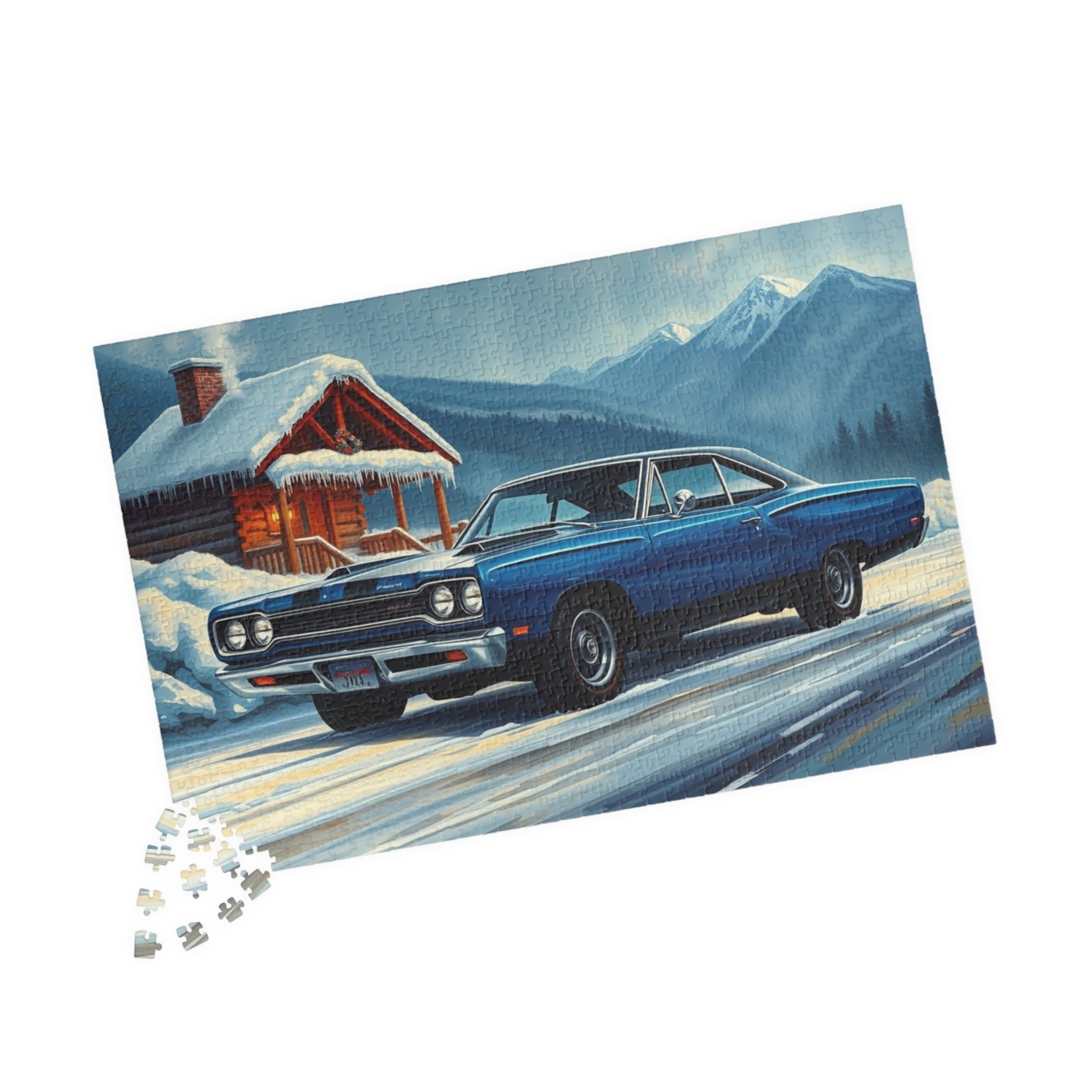 Vintage Car Puzzle, Nostalgic Jigsaw for Auto Lover, Classic Blue 1969 Road Runner Puzzle The Puzzle Chest
