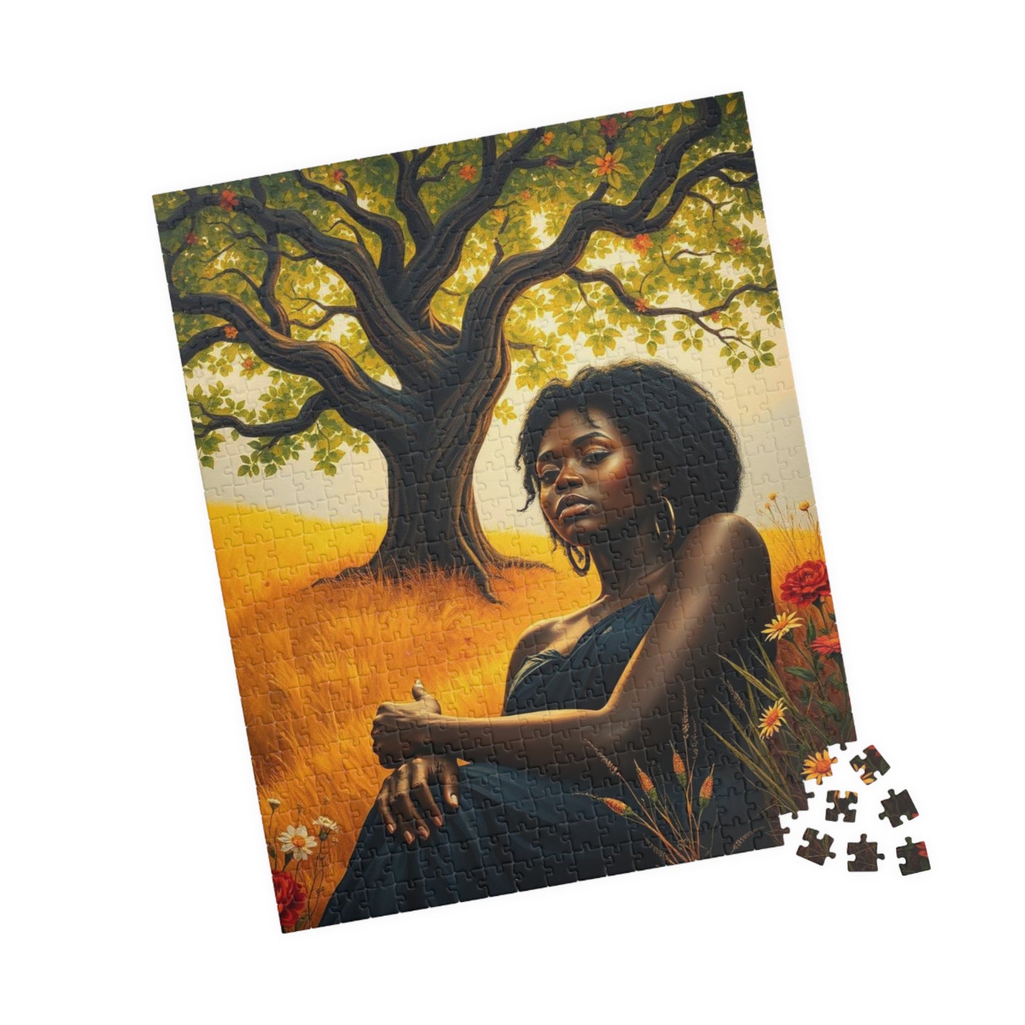 Sacred Summer - A Black Art Jigsaw Puzzle, Black Woman Under the Tree of Life, Serene Nature Scene, Afrocentric Gift for Puzzle Lovers Puzzle The Puzzle Chest