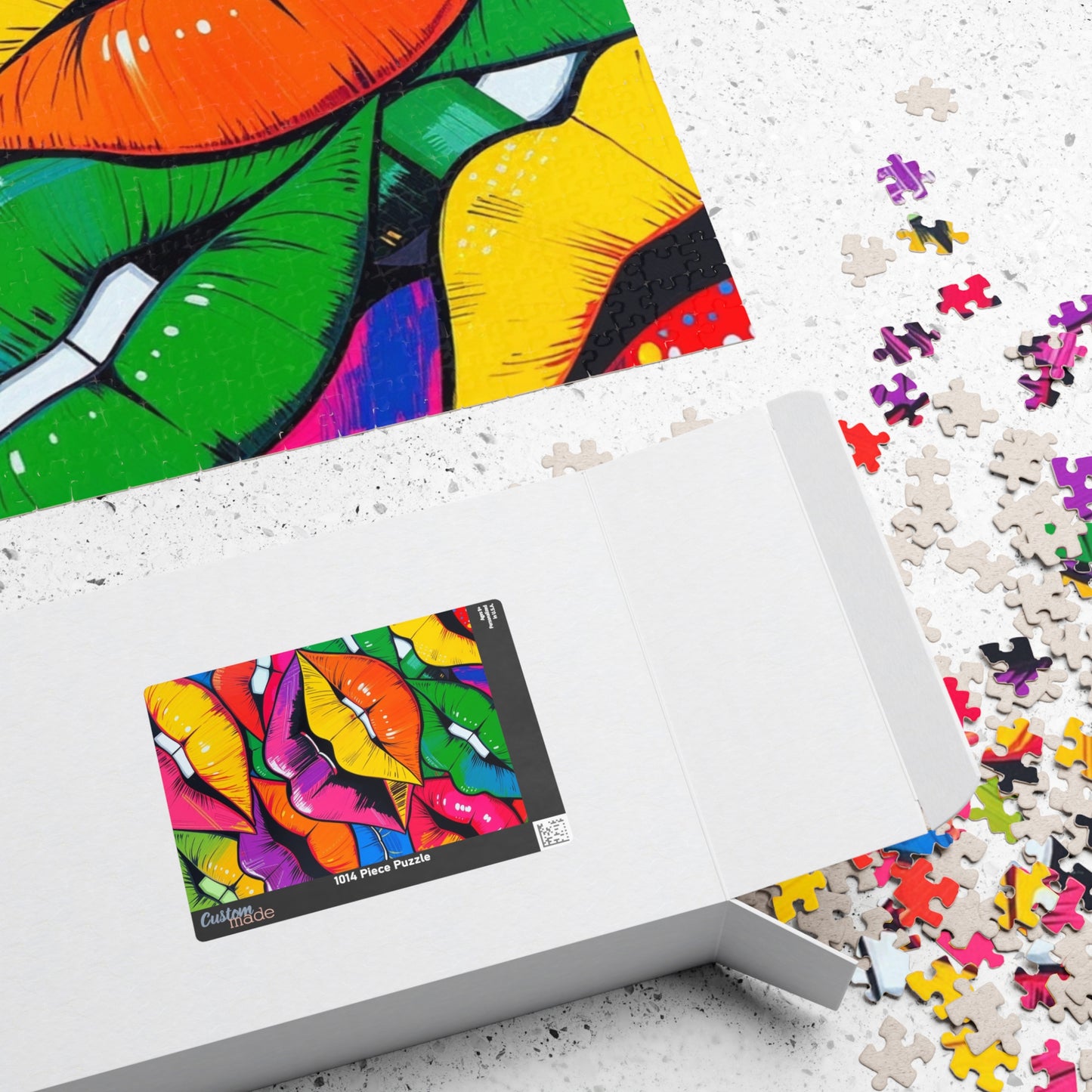 Colorful Lips Collage Puzzle, Electric Vivid Colors, Bold Artwork, Chaotic Design, Lip Art Jigsaw, Mind Games, Artistic Challenge, Vibrant Puzzle The Puzzle Chest
