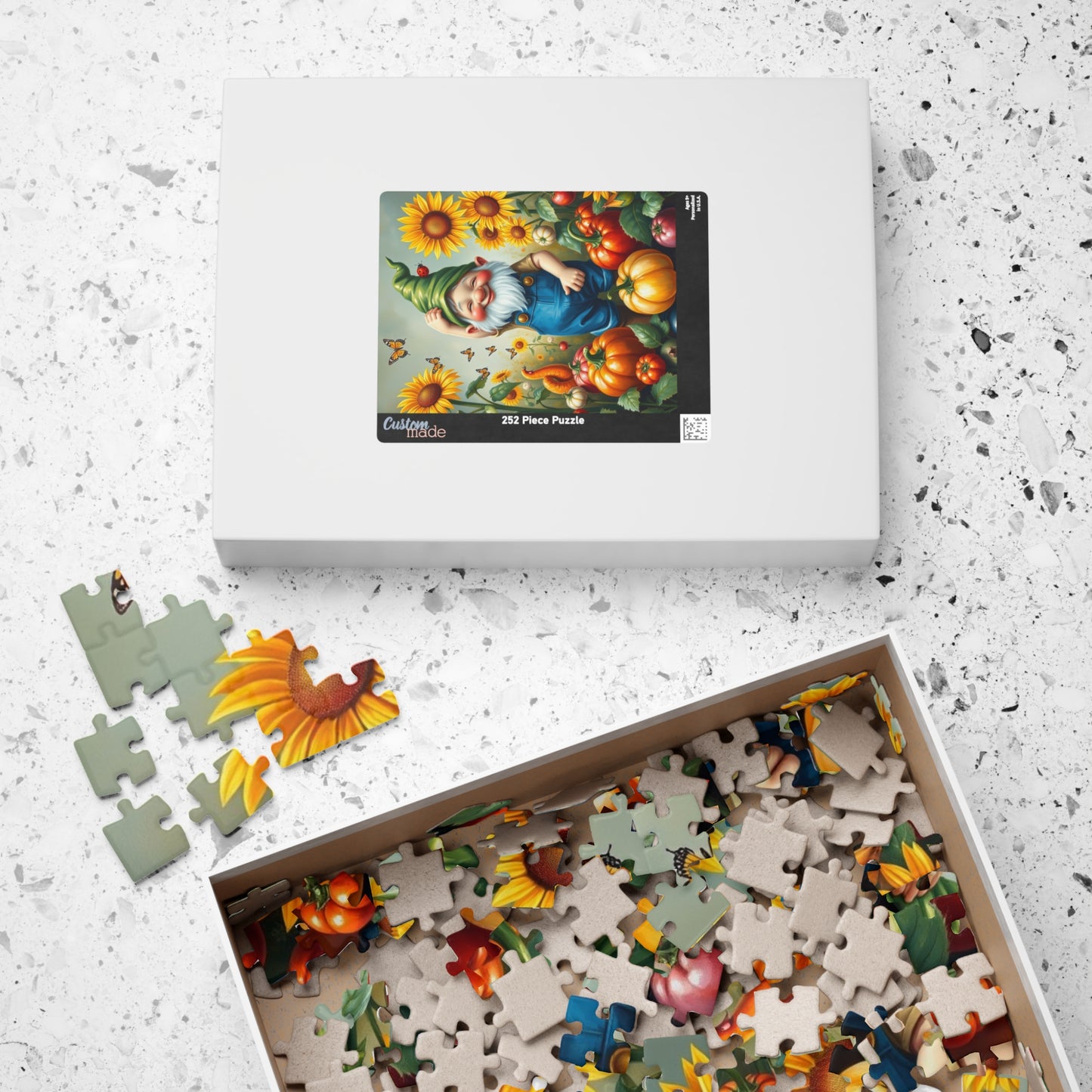 Whimsical Garden Gnome Puzzle, Vegetables Sunflowers and Butterflies, Colorful Farm and Nature Scene Jigsaw Game, Fantasy Puzzle Lover Gift Puzzle The Puzzle Chest