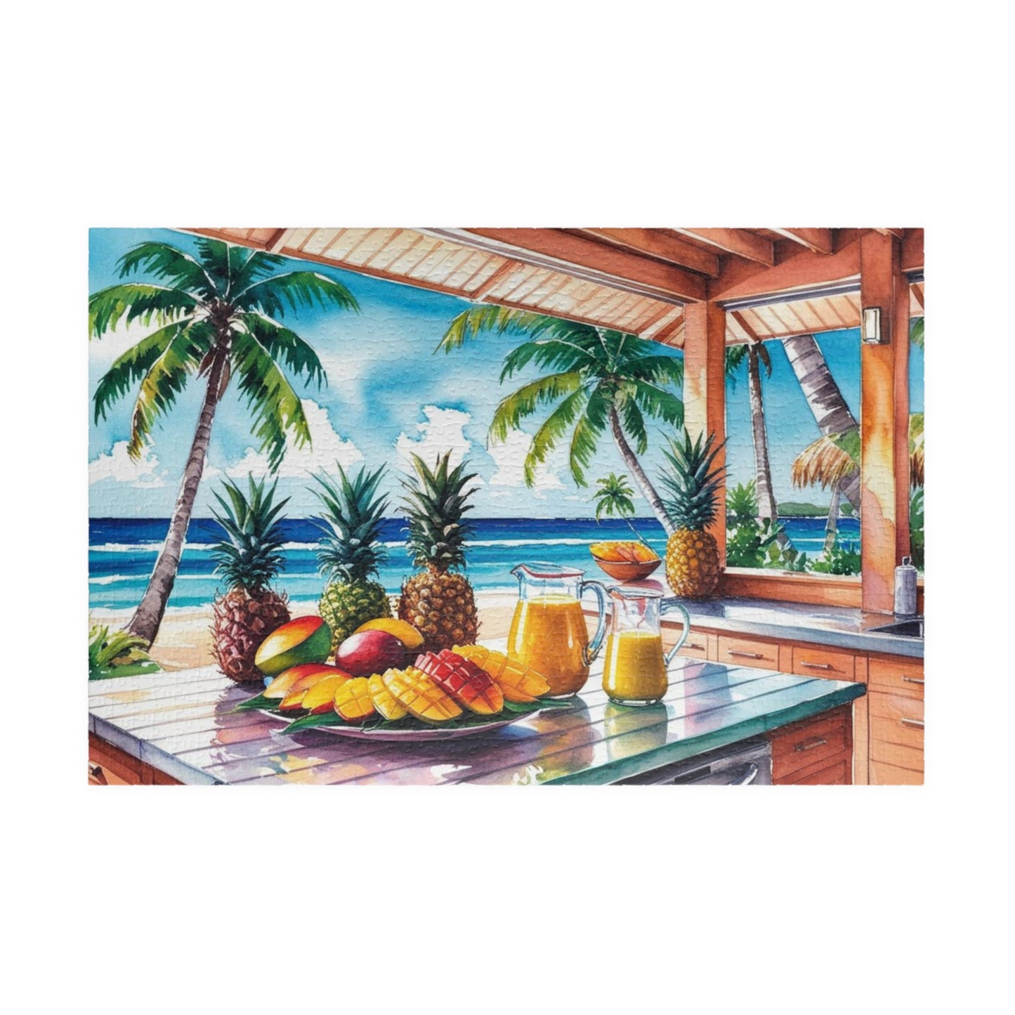Tropical Island Jigsaw Puzzle, 110, 252, 520, 1014-Piece, Beach Kitchen Scene, Fruit Platter Ocean View Palm Trees, Puzzle Enthusiast Gift 1014 pcs (Horizontal) Puzzle The Puzzle Chest