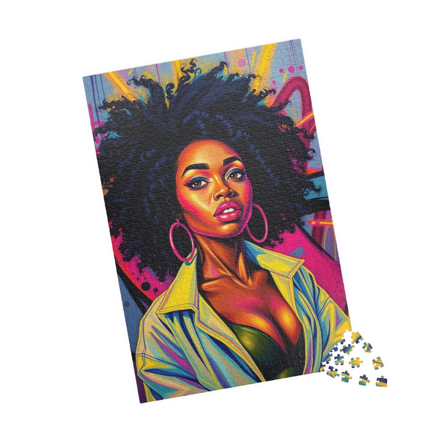 Black Woman Afro Puzzle - Abstract Pop Art Graffiti Background Jigsaw, Afrocentric, Black Art, 110, 252, 520, 1014-piece Puzzle The Puzzle Chest