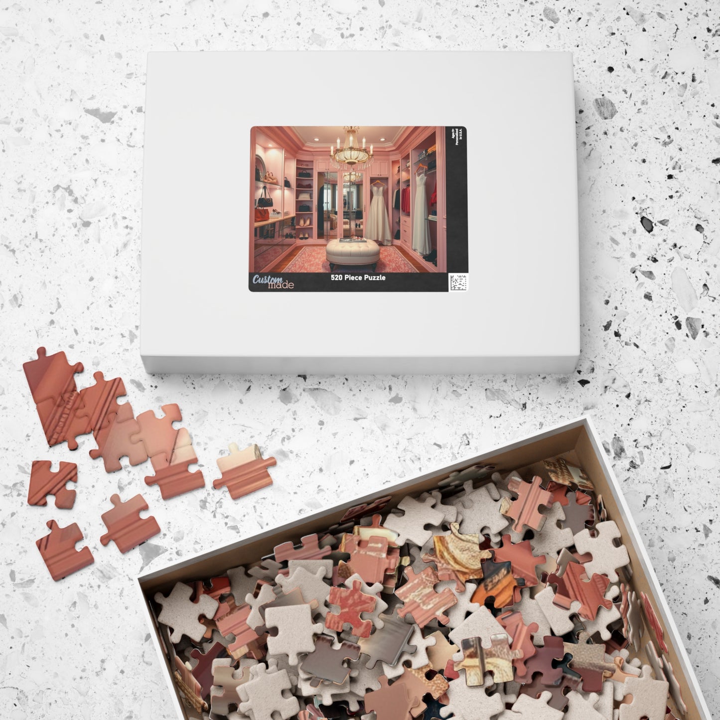 Elegant Boutique Style Closet Puzzle, Luxury Pink and Cream Walk in Closet Jigsaw Game, Relaxing Activity, Mother's Day Gift for Her Puzzle The Puzzle Chest