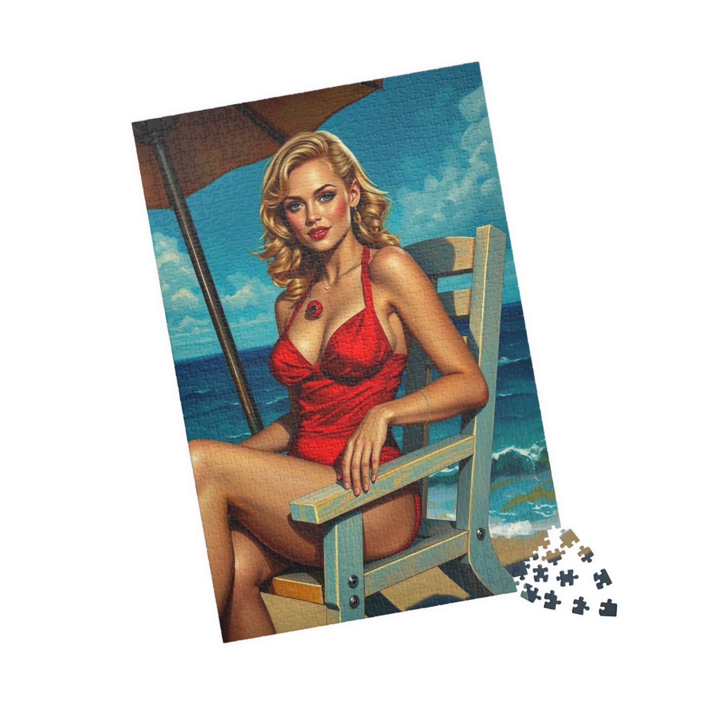Retro Beach Lady Puzzle, Vintage Art Jigsaw Puzzle for Adults, Home Entertainment, Fun Family Activity, Gift for Art Lovers, Nostalgic Gift Puzzle The Puzzle Chest