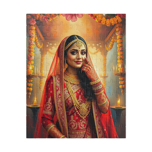 Puzzle, Indian Bride in Red and Gold Lehenga, Henna and Gold Jewelry, 520-Piece Jigsaw, Meditation, Relaxation, Mindfulness, Indian Wedding 110 pcs (Vertical) Puzzle The Puzzle Chest