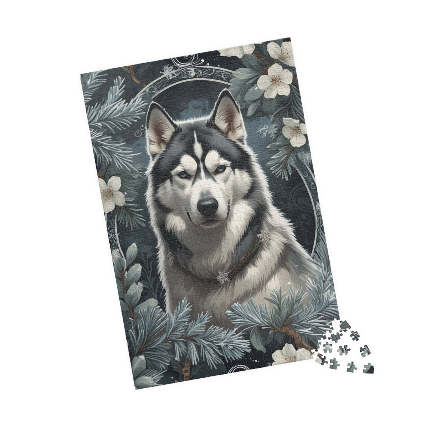 Siberia Husky Vintage Jigsaw Puzzle, Winter Nature-Inspired Dog Theme Puzzle Gift for Art Lover Dog Enthusiast Hobbyist, Fun Family Friendly