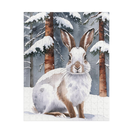 Snowshoe Rabbit Jigsaw Puzzle, Winter Landscape, Wildlife, Animal Puzzle, Winter Scene, Camouflage Puzzle, Snowy Rabbit Puzzle 252 pcs (Vertical) Puzzle The Puzzle Chest