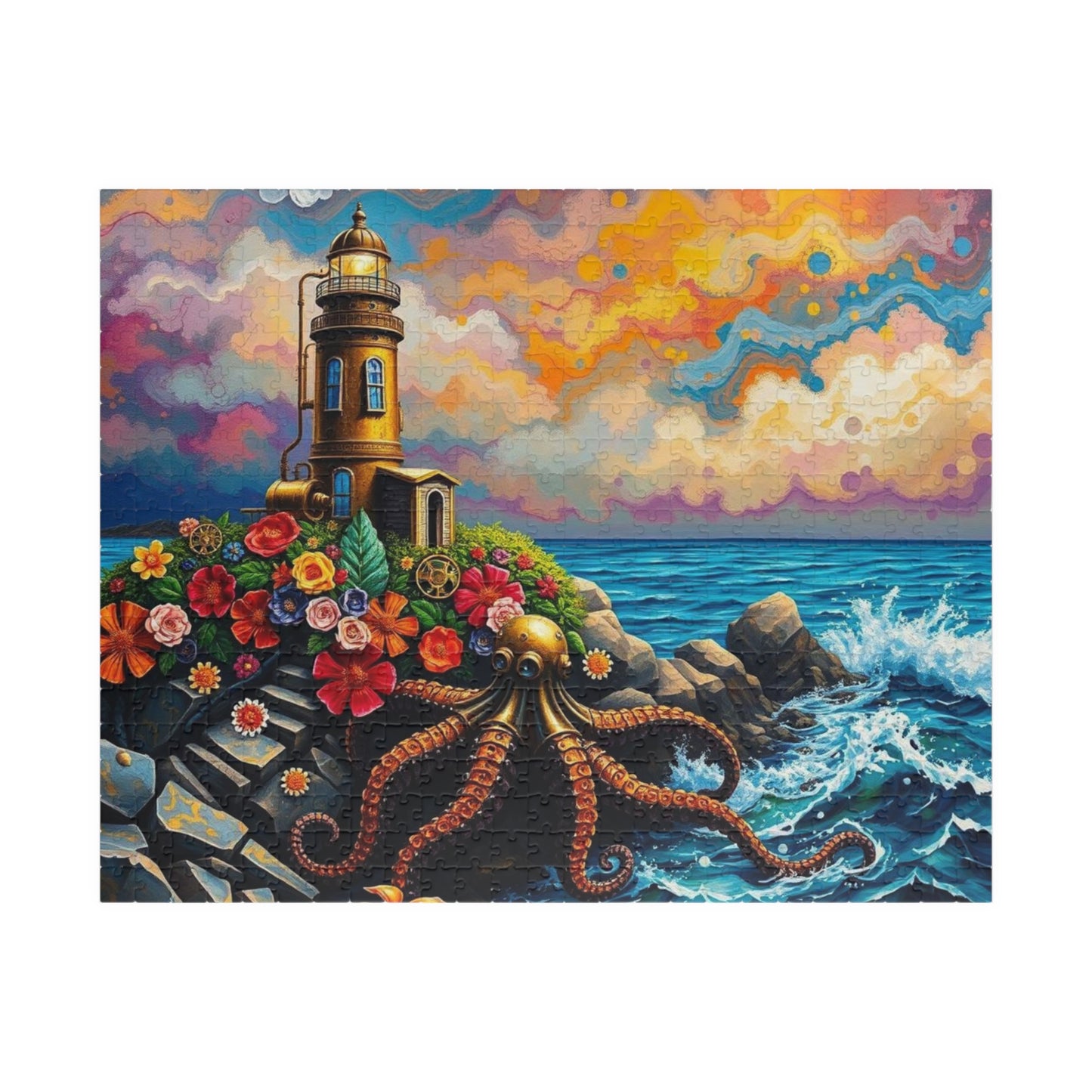Ocean Lighthouse Puzzle - Steampunk Jigsaw Game for Adults, Nautical Theme Home Entertainment, Mindfulness Activity, Holiday Birthday Gift 520 pcs (Horizontal) Puzzle The Puzzle Chest