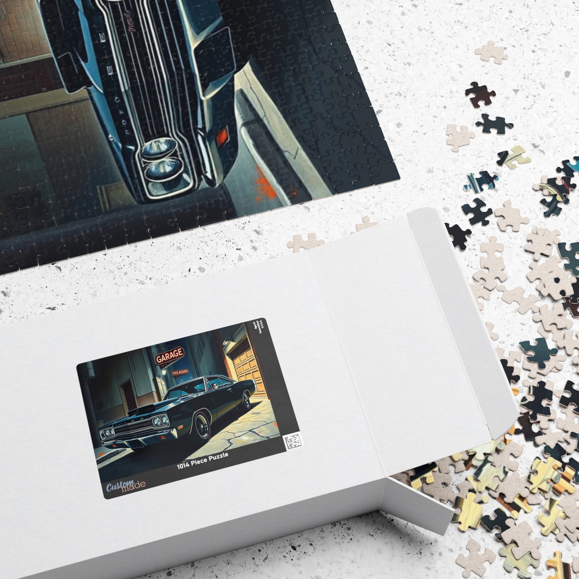 Vintage Muscle Car Jigsaw Puzzle, Classic 1968 Super Bee, Retro Vehicle Dramatic Urban Night Scene Puzzle The Puzzle Chest