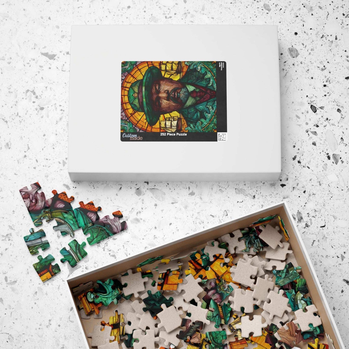Marcus Garvey Jigsaw Puzzle – Afrocentric Stained Glass Art, Pan-African, Historical Black Leaders Puzzle, Sunburst & Ship Motif Illustration Puzzle The Puzzle Chest
