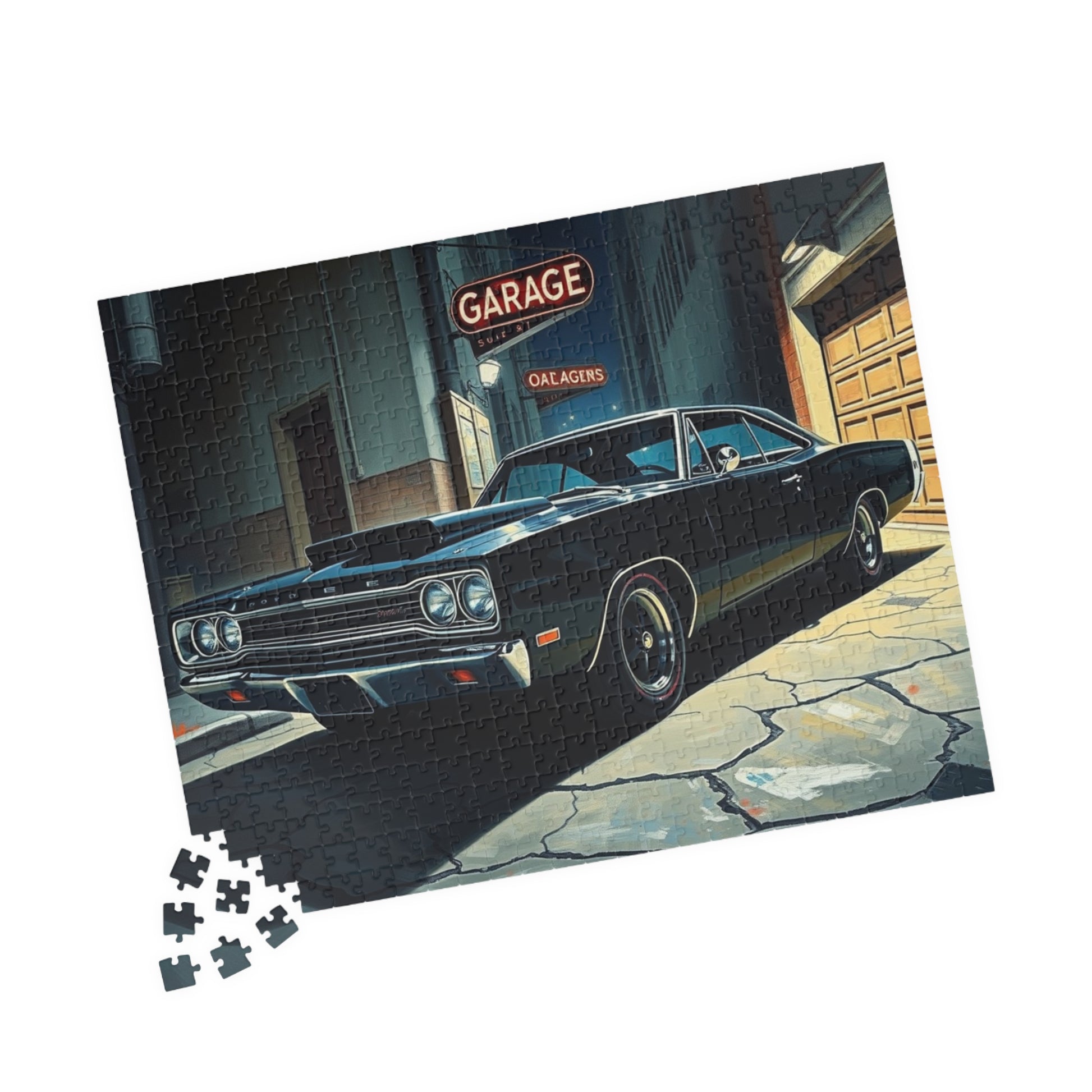 Vintage Muscle Car Jigsaw Puzzle, Classic 1968 Super Bee, Retro Vehicle Dramatic Urban Night Scene Puzzle The Puzzle Chest