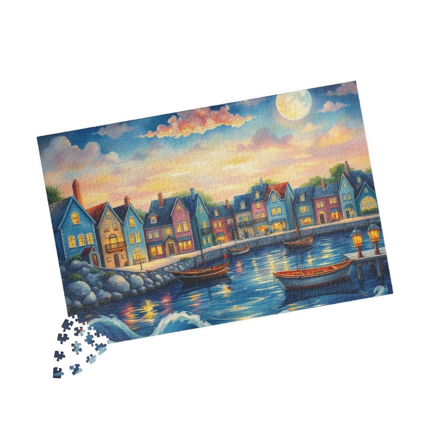 Lakeside Town Jigsaw Puzzle | Scenic City Puzzle for Adults, Family Fun Game, Perfect Gift Idea 1014 pcs (Horizontal) Puzzle The Puzzle Chest