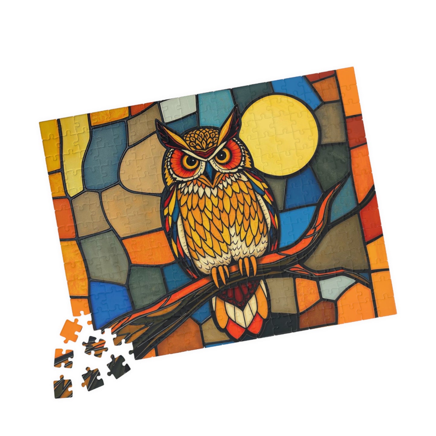 Moonlit Owl Puzzle - Stained Glass Style, 110-1014 Piece Jigsaw for Fun Adult Activity, Gift for Family, Home Entertainment, Mindful Game
