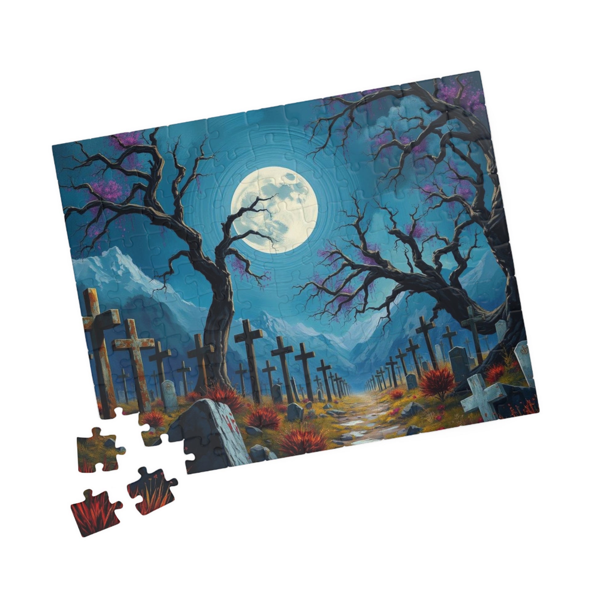 Moonlit Crosses Jigsaw Puzzle - Abandoned Cemetery, Gothic Art Print, Gothic Landscape, Spooky Graveyard Puzzle Lover Dark Fantasy Gift Idea Puzzle The Puzzle Chest