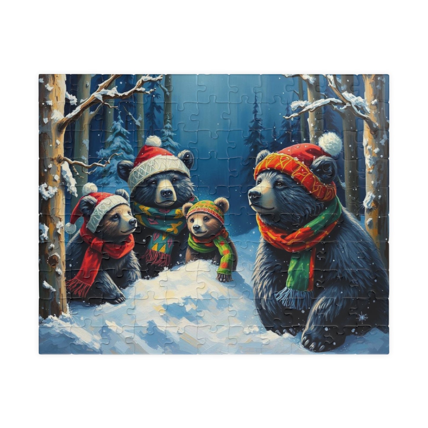 Christmas Bear Family Jigsaw Puzzle - 110, 252, 520, 1014 Pieces, Gift for Winter Nights, Family Games, Holiday Traditions, Home Decor