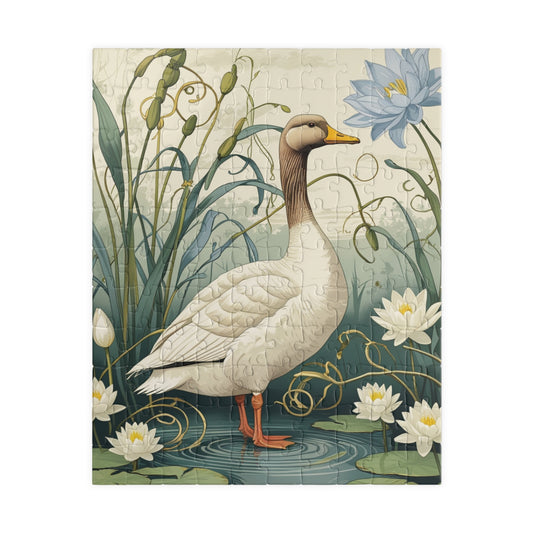 Vintage Goose Puzzle, Unique Countryside Design 110 252 520 1014-Piece Jigsaw, Goose and Cattails Artwork, Fun Family Activity, Relaxing 110 pcs (Vertical) Puzzle The Puzzle Chest