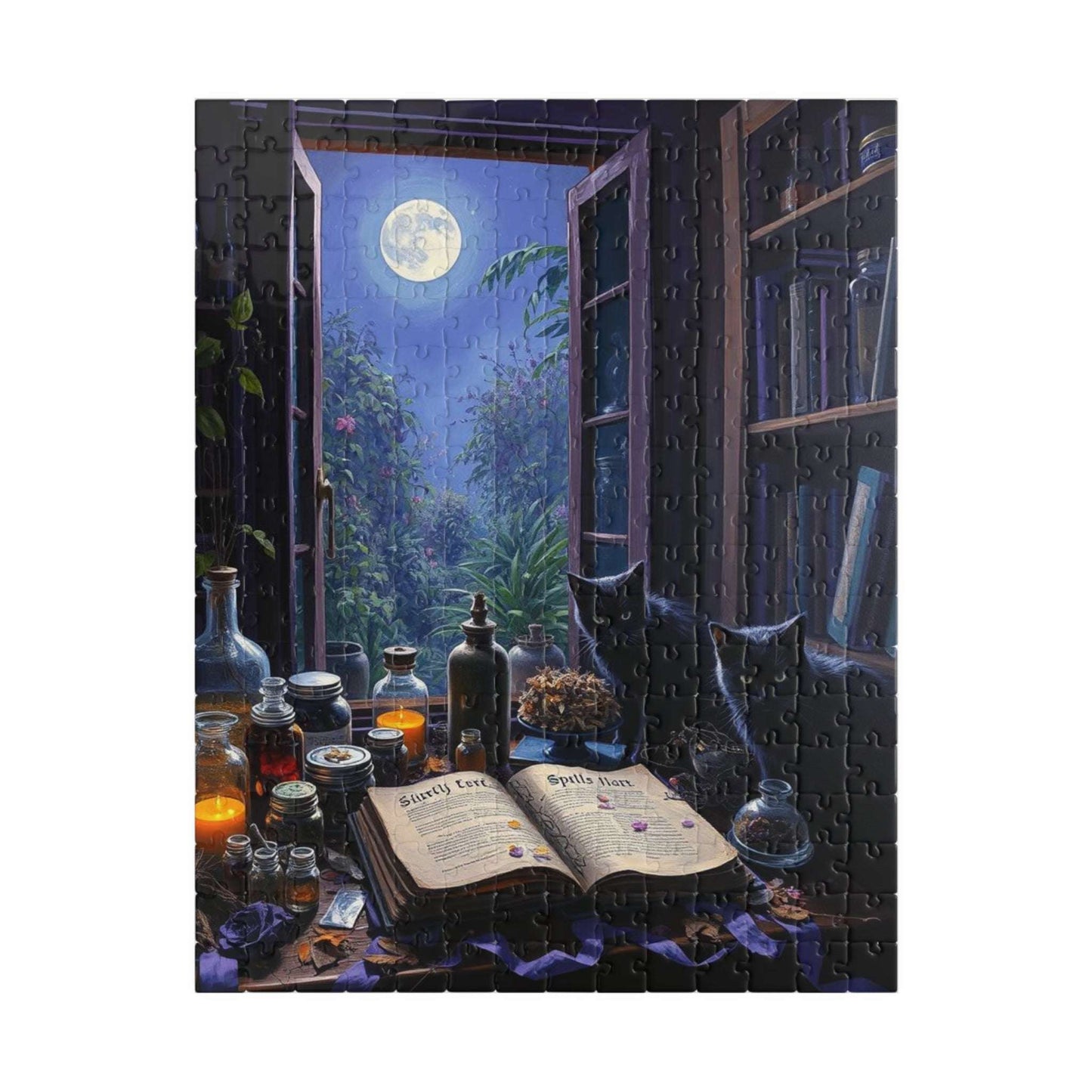 Alchemy in Bloom Jigsaw Puzzle - Mystical Moonlight Cat Puzzle, Enchanting 110-520 piece Game Ideal for Cozy Night In, Gift for Puzzle Lover
