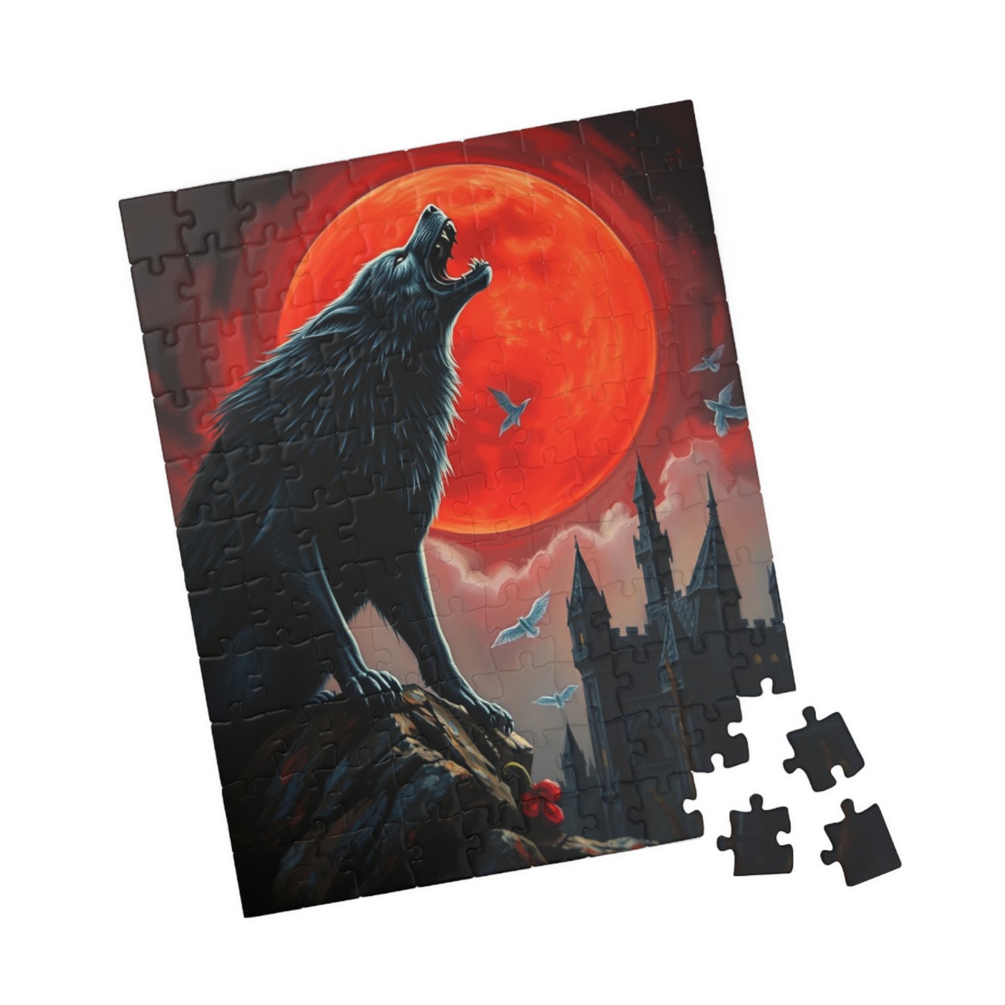 Gothic Wolf Jigsaw Puzzle, Howling at Blood Moon Mysterious Scene, Gift for Wolf Lovers, Spooky Night Entertainment, Solo Fun, Brain Teaser Puzzle The Puzzle Chest