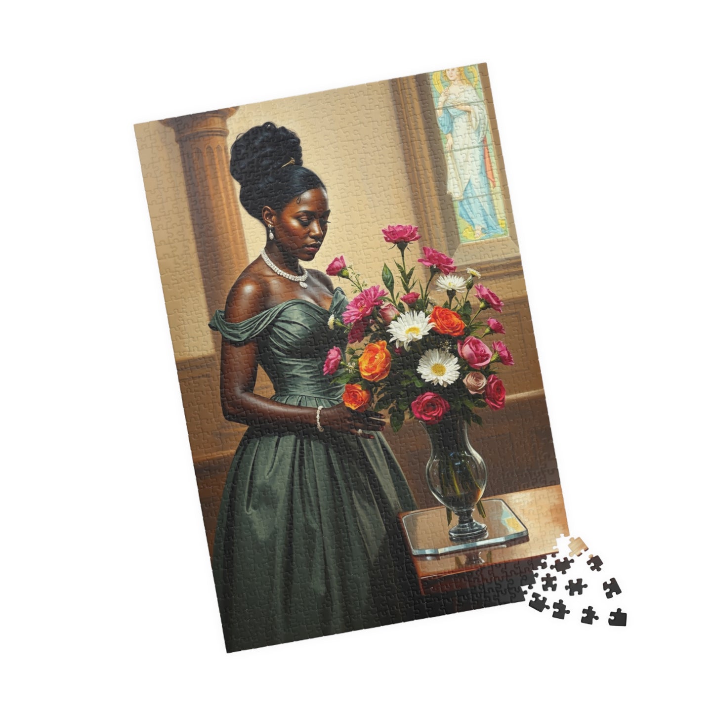 Elegant Black Woman Puzzle, Victorian Style African American Lady Arranging Flowers by Church Altar, Hobby Gift for Puzzle Lover Puzzle The Puzzle Chest