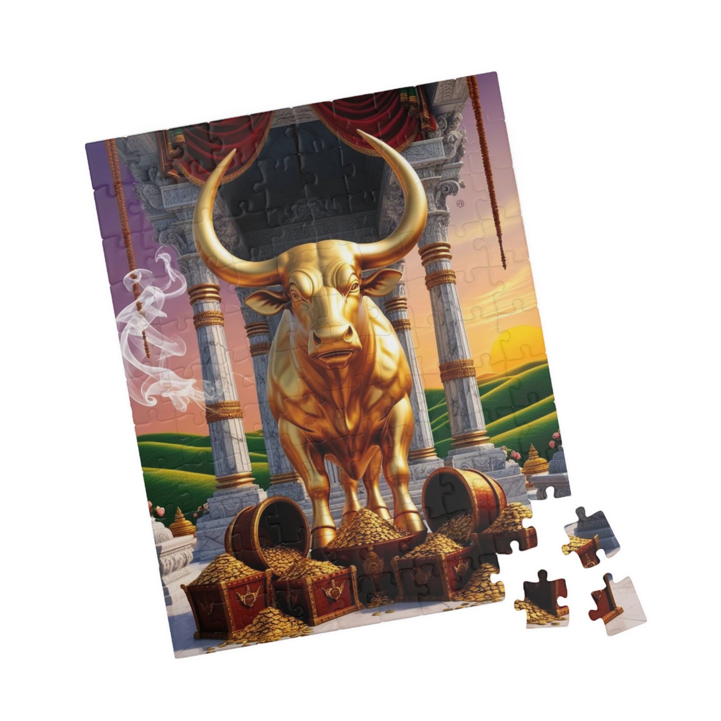 Golden Bull Puzzle - Taurus Zodiac Sign Jigsaw Game, Family Activity, Perfect Gift for Cow Lovers, Unique Gift for Birthdays, Meditation Puzzle The Puzzle Chest