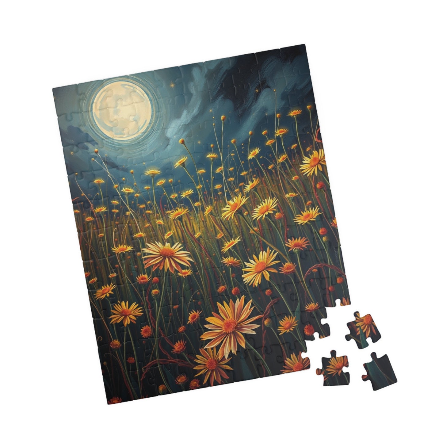 Eerie Wildflower Meadow Puzzle, Creepy Flowers Under a Full Moon, Nature-Inspired Floral Theme Dark Fantasy Jigsaw Game, Puzzle Lovers Gift Puzzle The Puzzle Chest