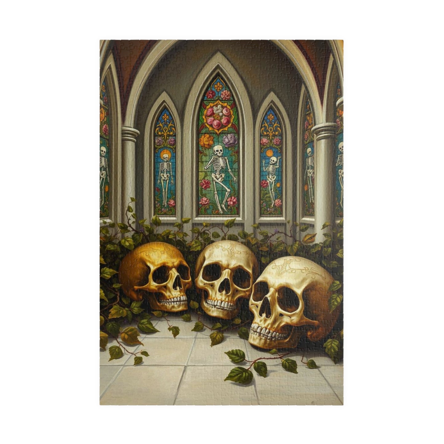 Ornate Ossuary Bloom - Skull Garden Puzzle, Gothic Artwork Jigsaw Game for Gift for Puzzle Lover, Halloween Decor, Stress Relief Activity