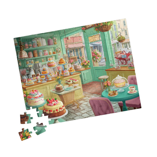 Retro Cake Shop Jigsaw Puzzle - Vintage Bakery Scene Filled with Sweet Treats 110 pcs (Horizontal) Puzzle The Puzzle Chest