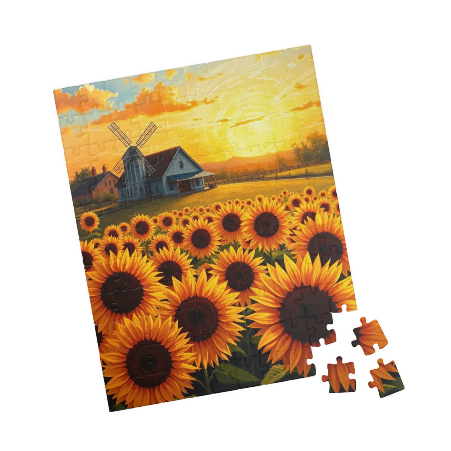 Jigsaw Puzzle, Sunflowers Landscape 110-1014 Piece - Farmhouse Windmill Sunrise, Brain Teaser Game, Family Activity, Home Decor, Gift Idea, Puzzle The Puzzle Chest