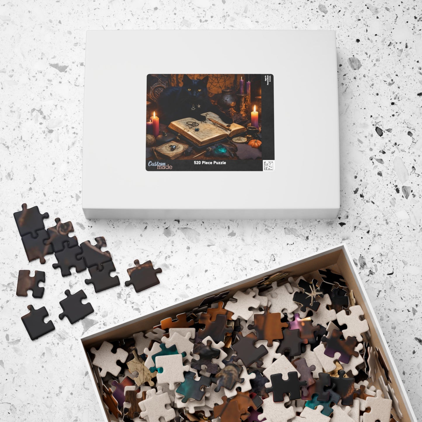 Mystical Black Cat Puzzle, Witch's Familiar and Ancient Spellbook Jigsaw Game, Entertaining Hobby, Mindful Gift for Dark Art Puzzle Lover Puzzle The Puzzle Chest