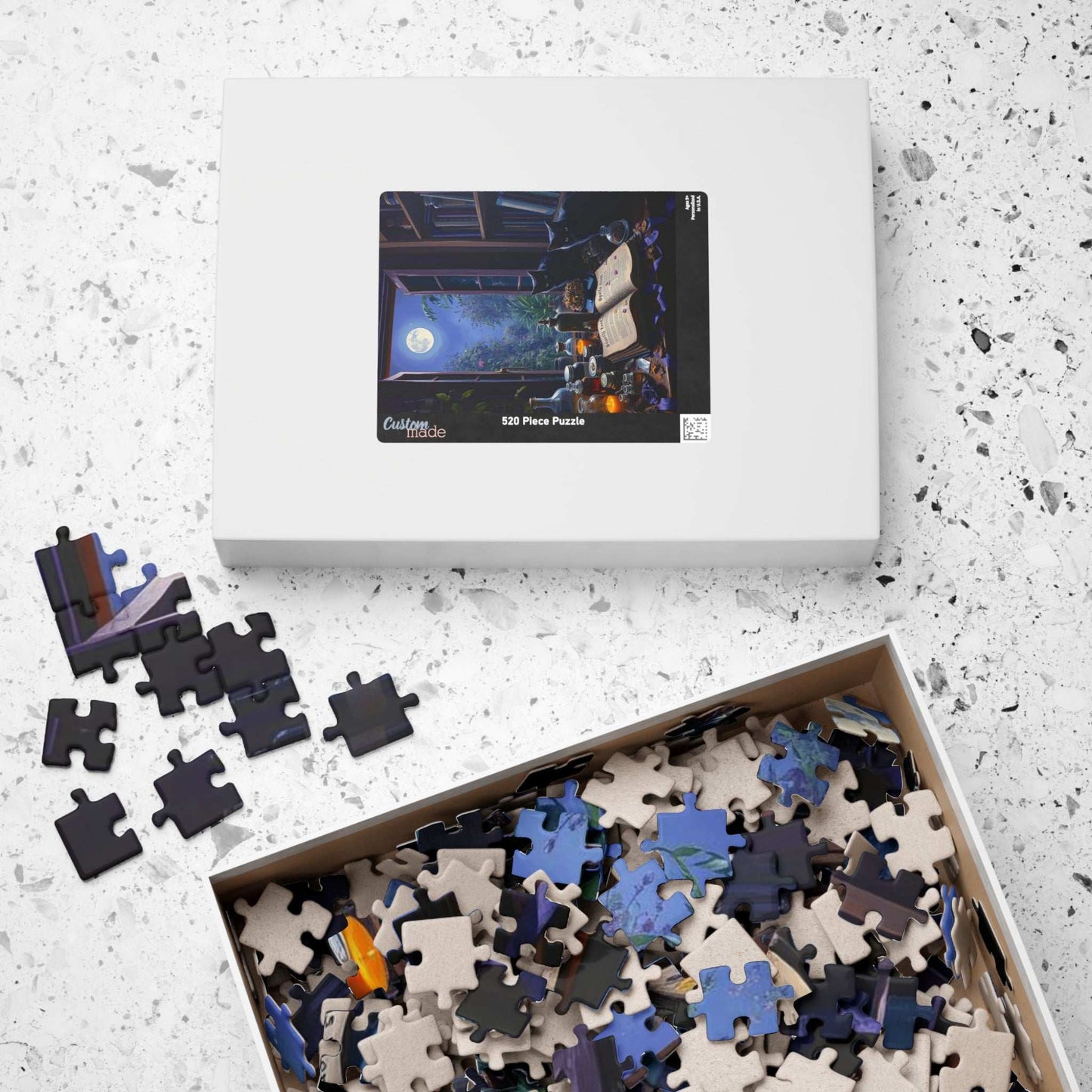 Alchemy in Bloom Jigsaw Puzzle - Mystical Moonlight Cat Puzzle, Enchanting 110-520 piece Game Ideal for Cozy Night In, Gift for Puzzle Lover