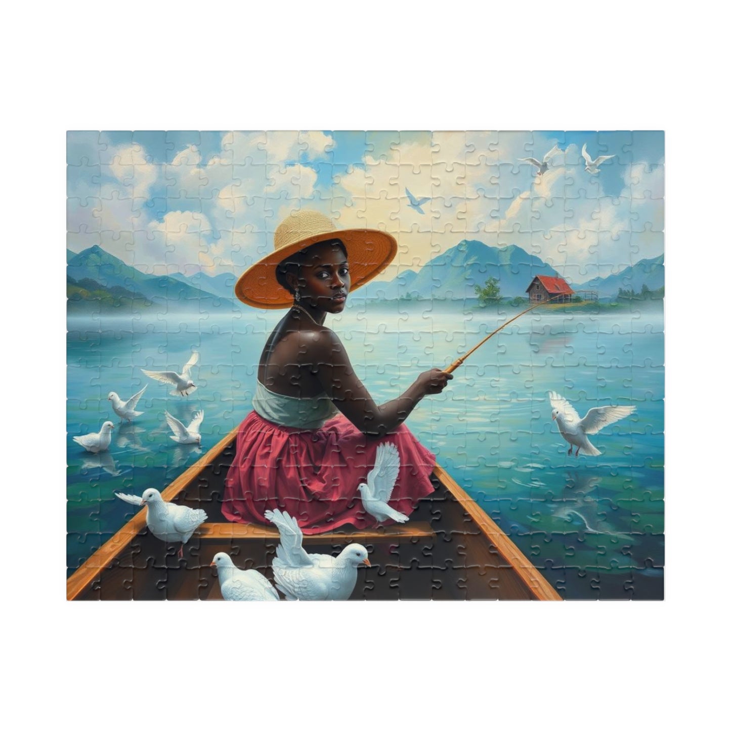 Serene Fishing Jigsaw Puzzle, African American Woman Black Artwork, Creative Gift for Friend, Family Activity Solo Fun, Home Entertainment 252 pcs (Horizontal) Puzzle The Puzzle Chest
