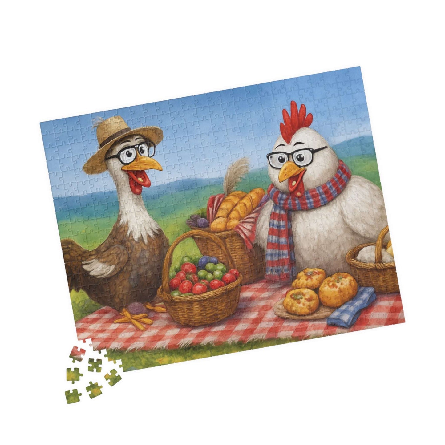 Farmyard Friends Jigsaw Puzzle - Chicken Picnic Scene, Perfect for Family Game Night, Cozy Evenings, Solo Fun, Holiday Birthday Gifts Puzzle The Puzzle Chest