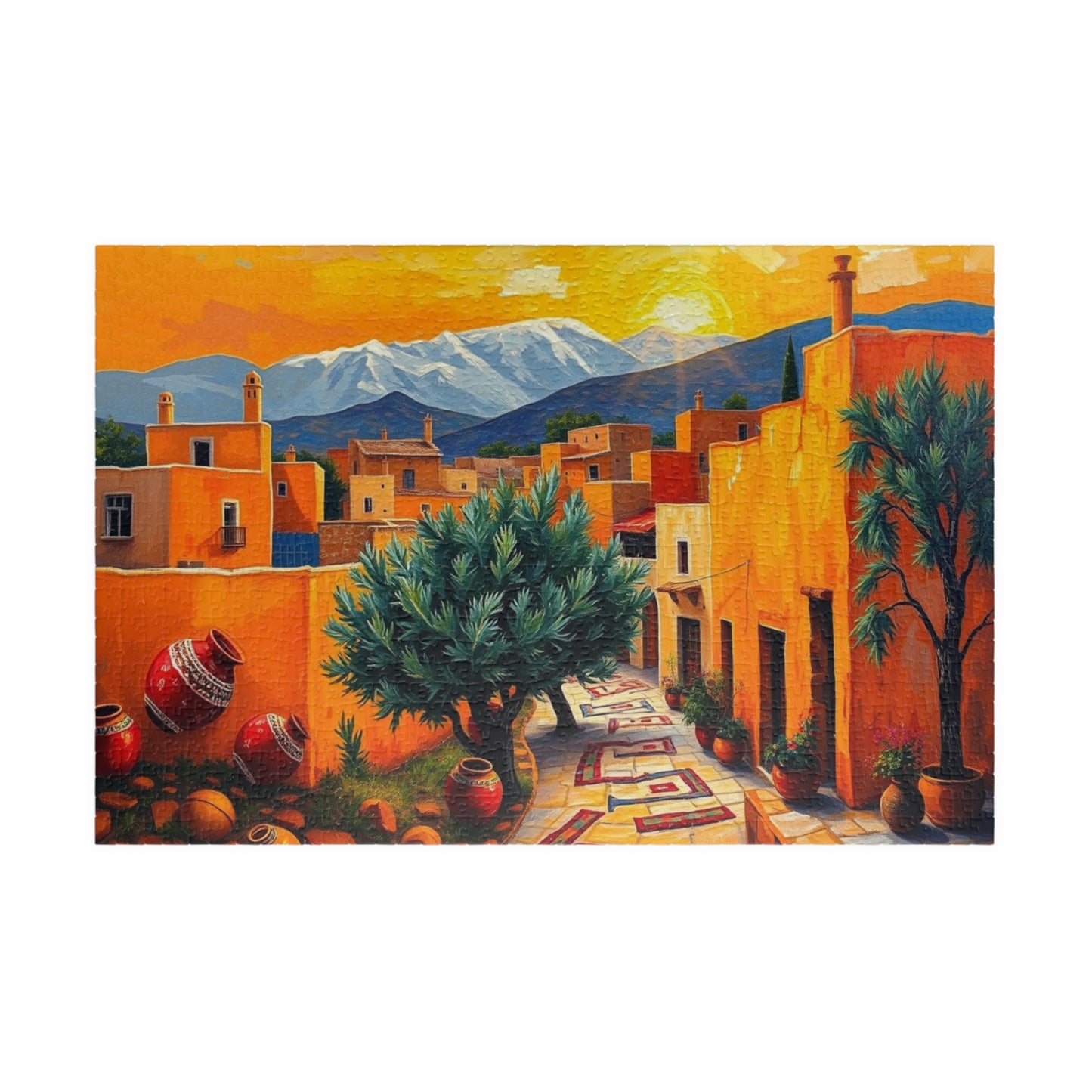 Moroccan Village Sunset Jigsaw Puzzle for Adults, Holiday Birthday Gift for Puzzle Lover, Family Fun, Mindfulness Activity, Art 1014 pcs (Horizontal) Puzzle The Puzzle Chest