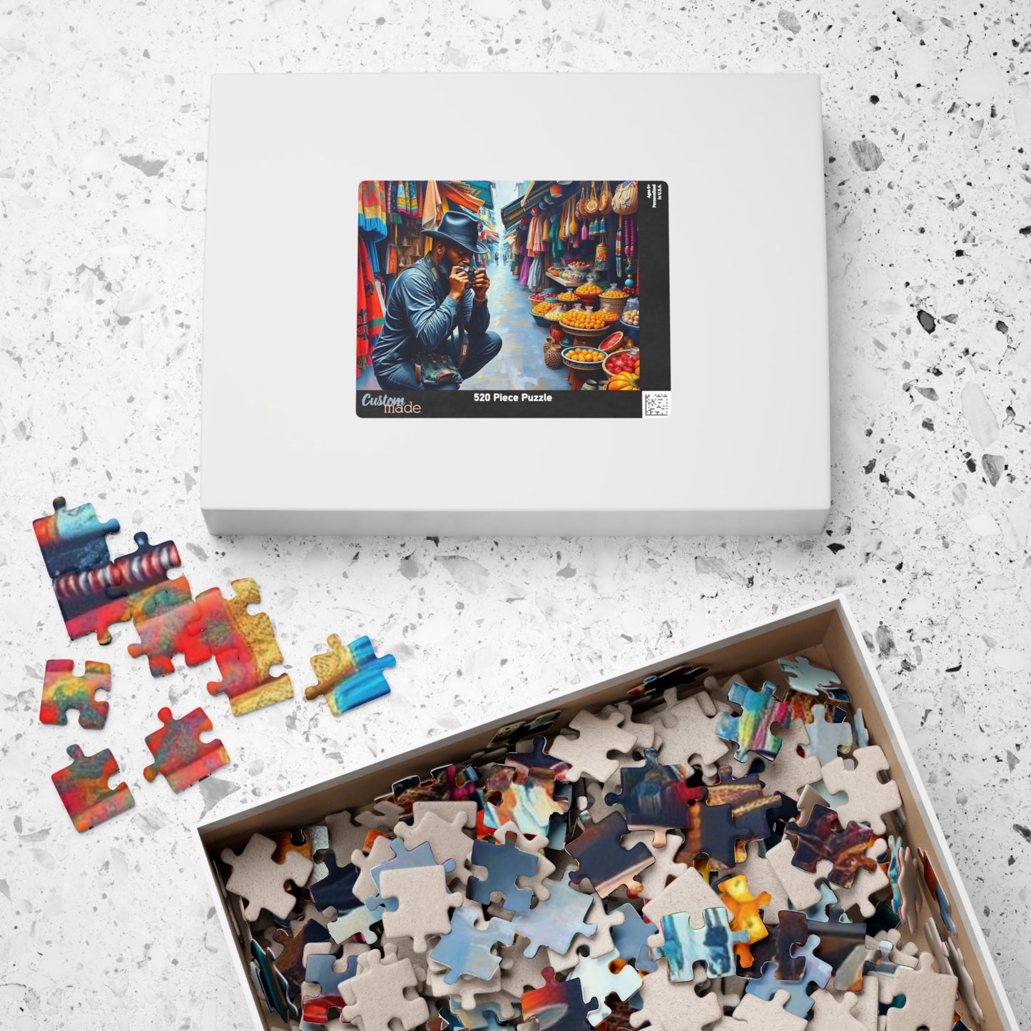 Cultural Street Market Jigsaw Puzzle - Black Man Taking Photographs, African American Art, Gift for Friends, Family Fun, Home Entertainment Puzzle The Puzzle Chest