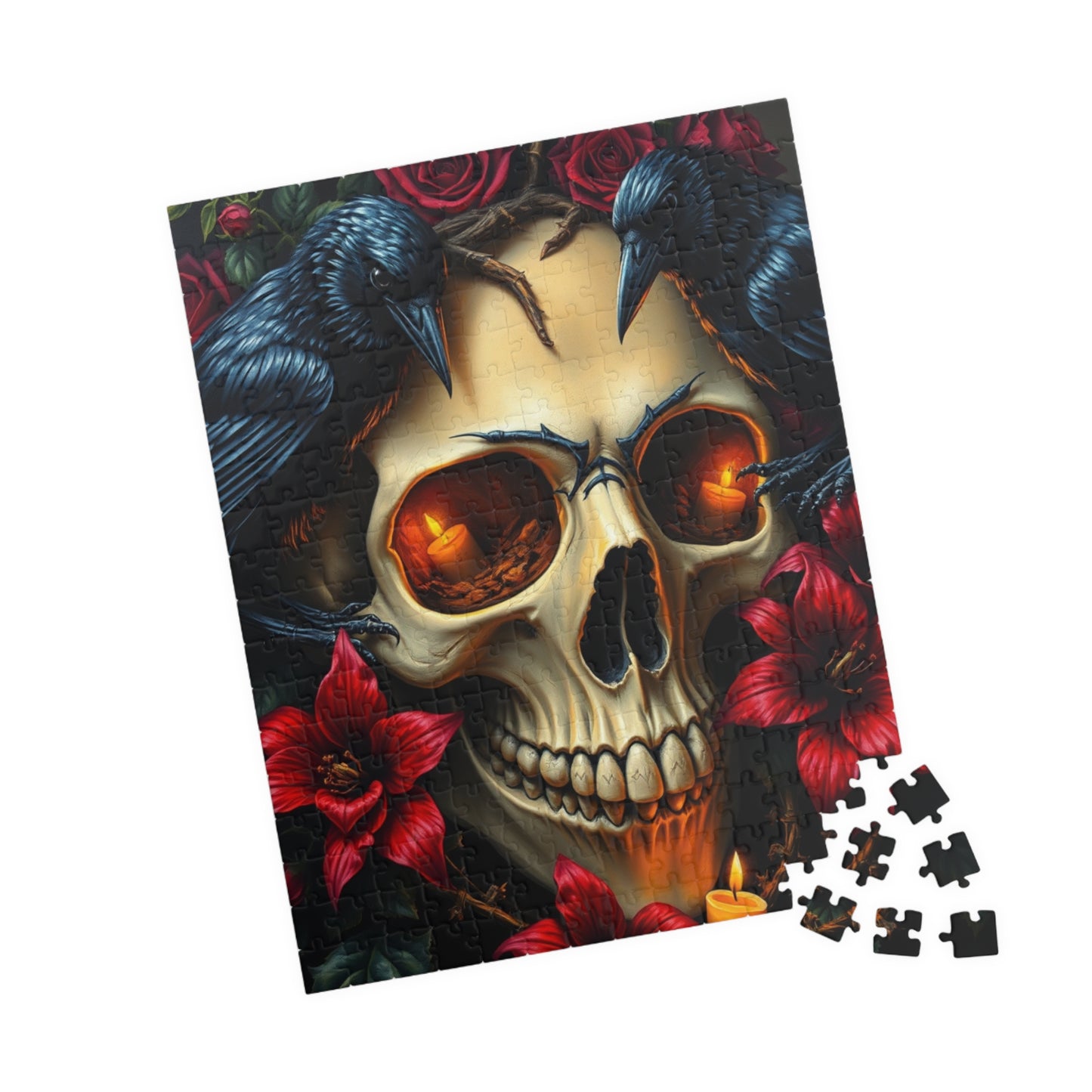 Skull and Roses Puzzle, Dark Floral Gothic Art Adult Jigsaw Game, Puzzle Gifts for Halloween, Mindfulness Solo Fun Puzzle The Puzzle Chest