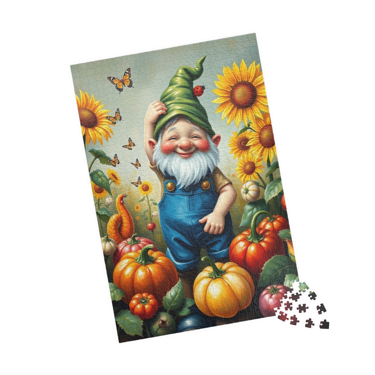Whimsical Garden Gnome Puzzle, Vegetables Sunflowers and Butterflies, Colorful Farm and Nature Scene Jigsaw Game, Fantasy Puzzle Lover Gift Puzzle The Puzzle Chest