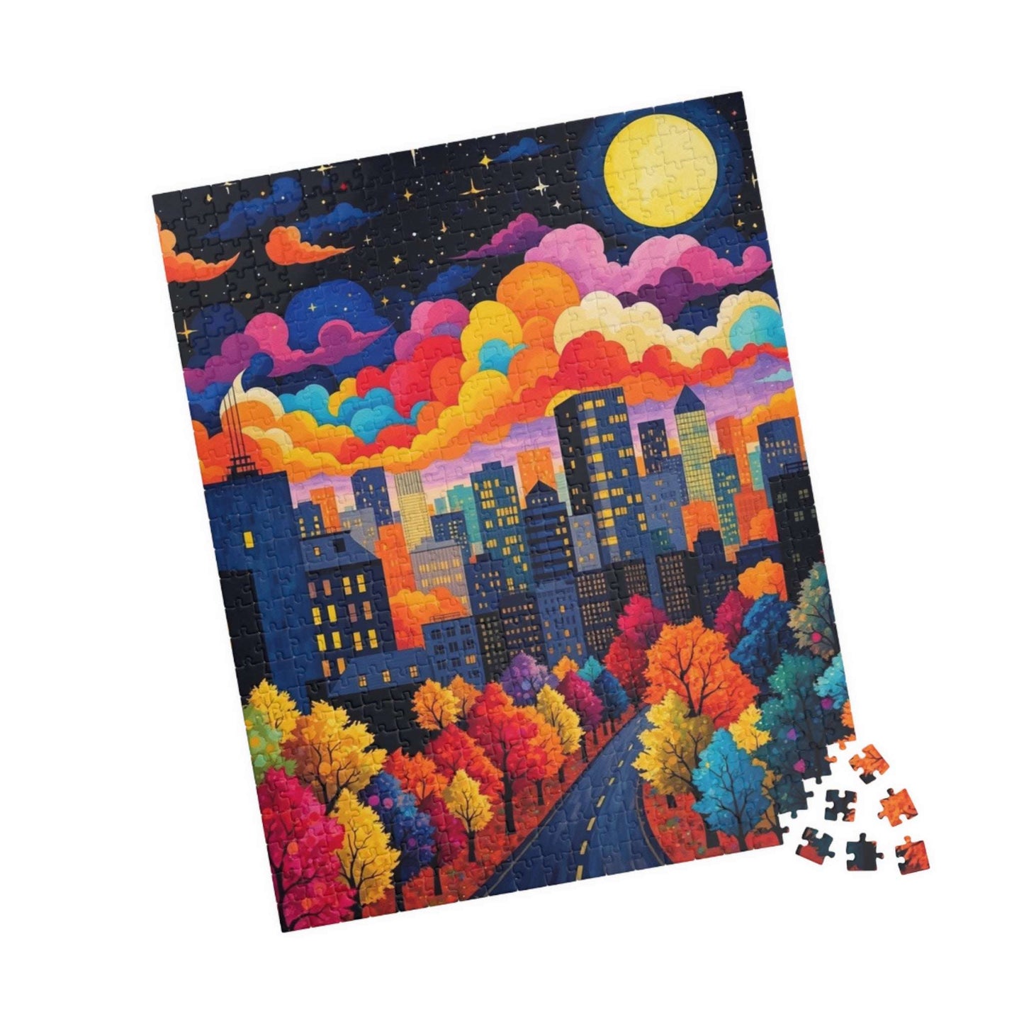 Vibrant Cityscape Puzzle - Night Sky, 110-1014 Piece Jigsaw, Family Activity, Gift for Puzzle Lovers, Art Decor 520 pcs (Vertical) Puzzle The Puzzle Chest