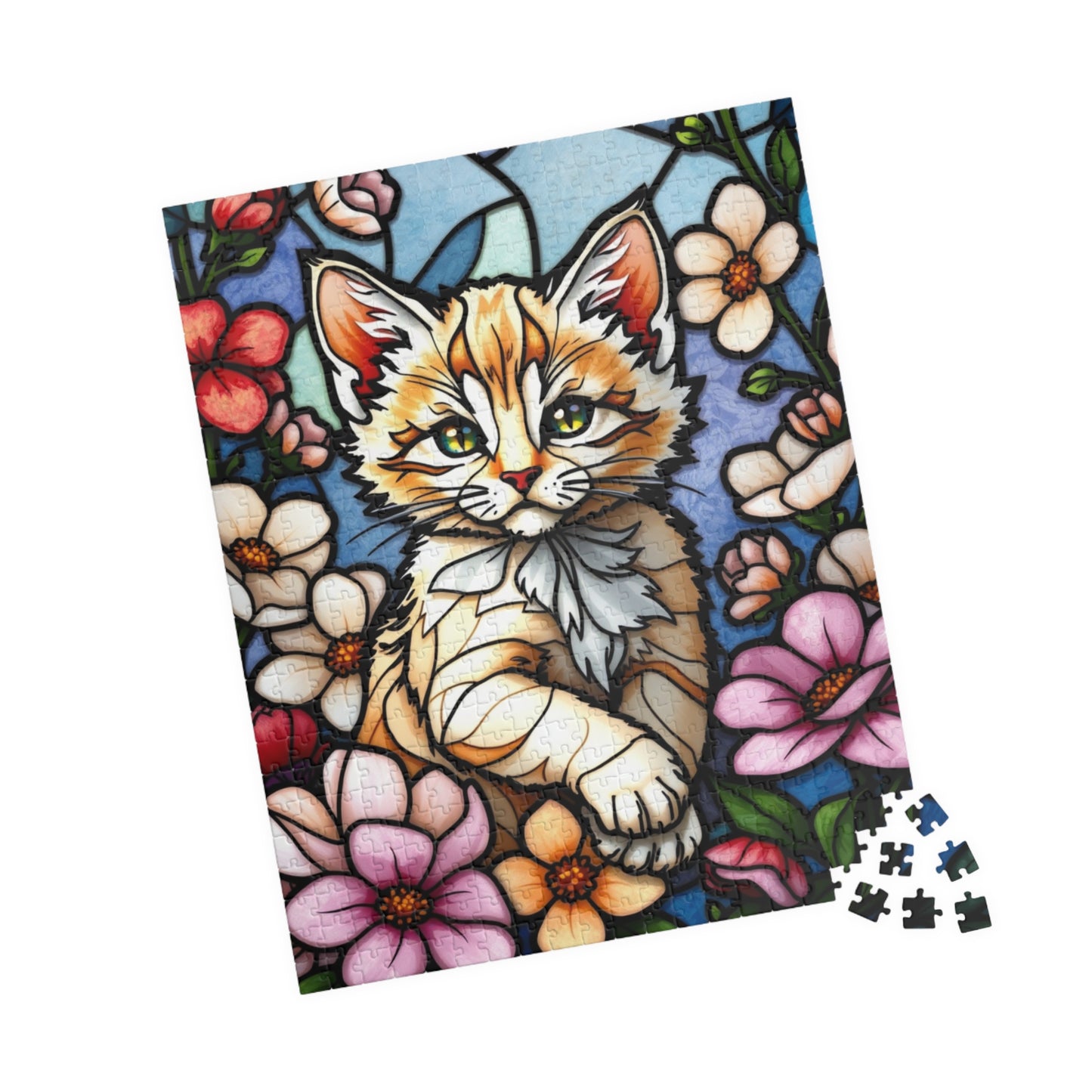 Cat Floral Stained Glass Puzzle - 110, 252, 520, 1014-piece, Fun Gift for Cat Lovers, Family Activities, Rainy Day Fun, Relaxing Hobby, Puzzle The Puzzle Chest