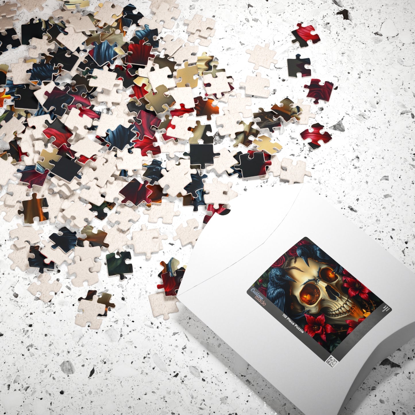 Skull and Roses Puzzle, Dark Floral Gothic Art Adult Jigsaw Game, Puzzle Gifts for Halloween, Mindfulness Solo Fun Puzzle The Puzzle Chest