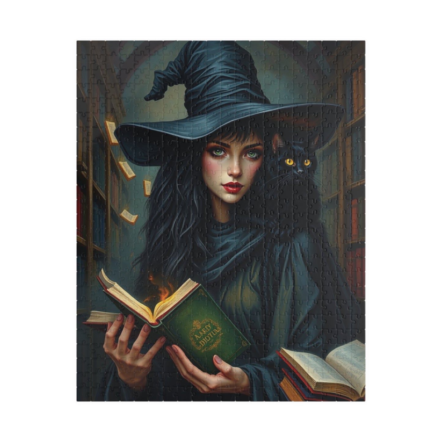 Gothic Witch Puzzle, 110, 252, 520, 1014-Piece Black Cat Dark Library Jigsaw Game for Adults, Halloween Decor, Unique Gift, Witchcraft Art 520 pcs (Vertical) Puzzle The Puzzle Chest