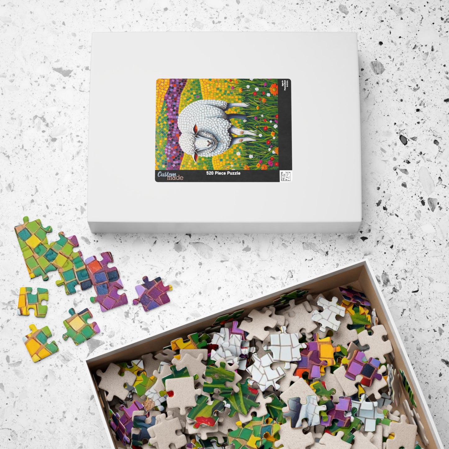 Mosaic Sheep Puzzle, Lamb Grazing in Colorful Flower Meadow, 110-1014-piece Animal Themed Jigsaw Game, Relaxing Hobby, Mindfulness Activity Puzzle The Puzzle Chest